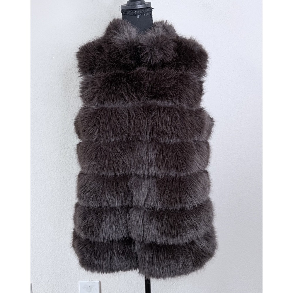 Belle Fare Faux Fur Vest Brown Luxe Layered Plush Sleeveless Coat Sz M Luxury